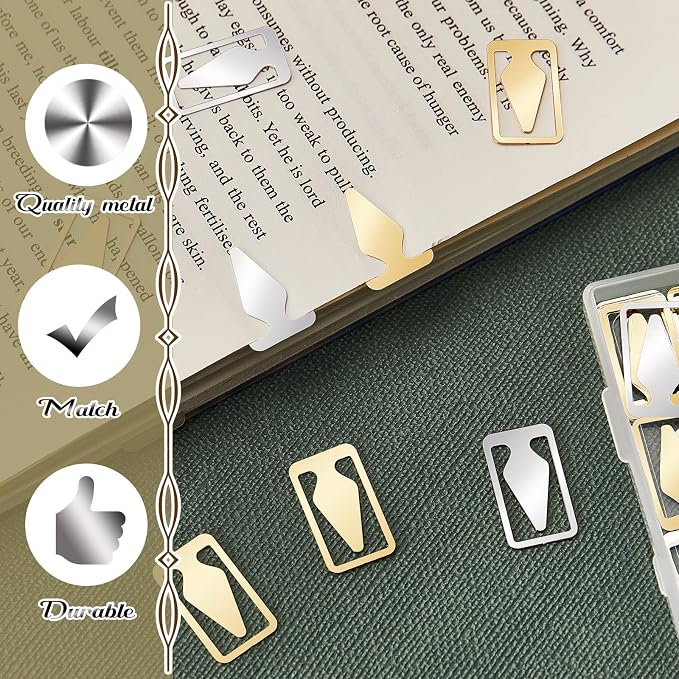 Spakon 100 Count Tin Mixed Metals Book Line Markers Arrow Bookmarks and Page Markers for Reading Teachers Students Book Lovers School and Work (Silver and Gold)