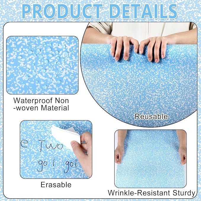 Blue Composition Bulletin Board Roll Reusable Waterproof Erasable Composition Notebook Non-Woven Fabric Bulletin Board Roll Blue and White Background Poster for Classroom Decor Wrap Craft 15.7" x 20ft