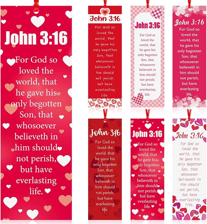Skyygemm 60 Pcs Valentine's Day John 3: 16 Bookmarks Religious Bible Verse Bookmark Red Heart Valentines Day Exchange Gifts for Valentine's Party