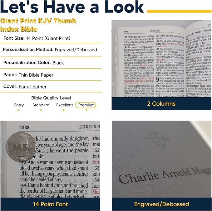 Personalized KJV Giant Print Bible King James Version Two-Tone Faux Leather Holy Bible with Custom Name Includes Up to 3 Rows of Text, Custom Gift for Christian & Religious Celebrations