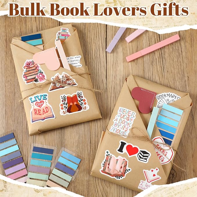 6 Set Blind Date with a Book Supplies, DIY Book Lovers Gift Bulk with Kraft Index Tabs Bookmarks Heart Tags Ballpoint Pens Highlighters Stickers for Librarian Readers Women Men Club Gifts