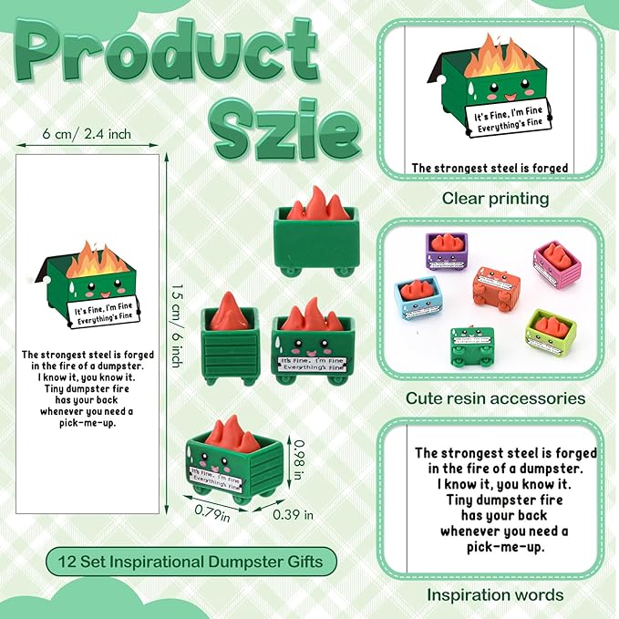Sayglossy 12 Set Dumpster Funny Desk Accessories Positive Appreciation Gift for Nurses Teachers Bulk Thank You Inspirational Pens Mini Figurine Card Bookmark for Employee Administrative Professionals