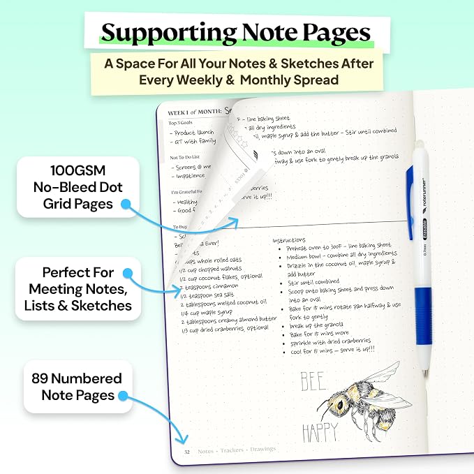 Roterunner Purpose Planner Notebook A5 5.8”x8.3” Undated 2026 Daily Weekly and Monthly Productivity Goal Setting Tool for Work Home ADHD Planner for Adults Self Care Journal (Purple Softcover)