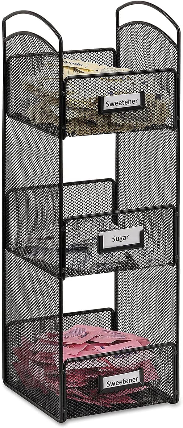 Safco 3290BL Onyx Breakroom Organizers, 3 Compartments, 6 x 6 x 18, Steel Mesh, Black