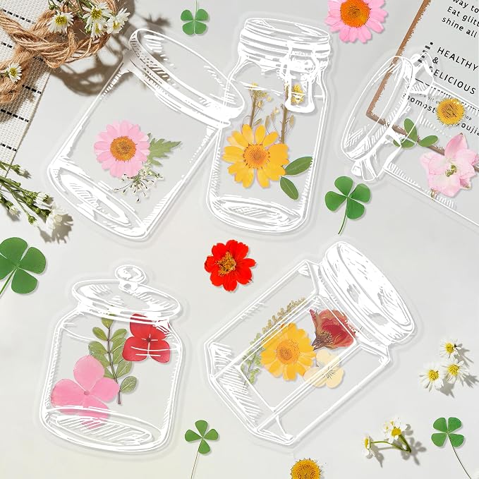 Large Size Transparent Dried Flower Bookmarks, 20 PCS Handmade DIY Flower Page Clips,World in Bottle-Making Stunning Herbarium(Mason Jars)