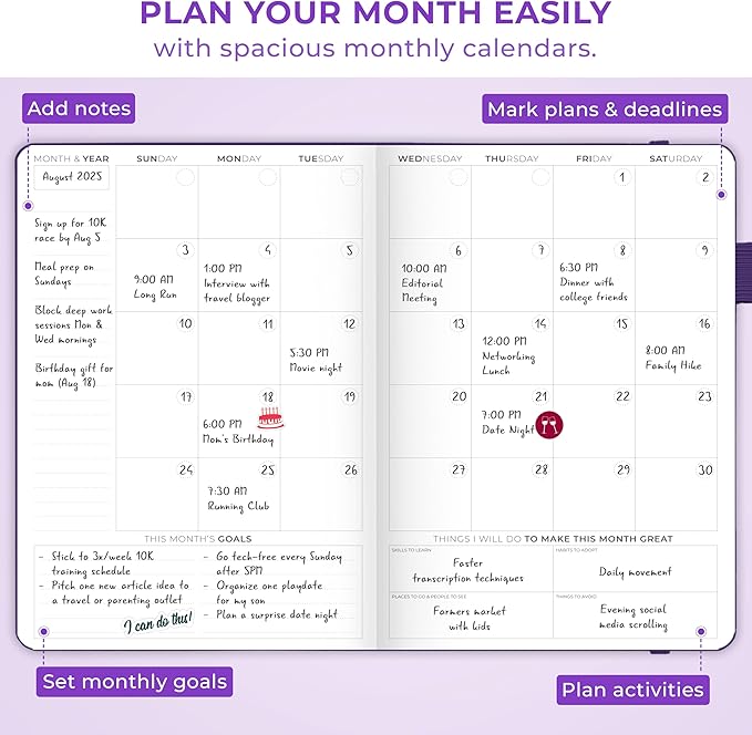 Clever Fox Planner Schedule – Undated Weekly & Monthly Life Planner with Time Slots, Appointment Book & Daily Organizer, A5 (Purple)