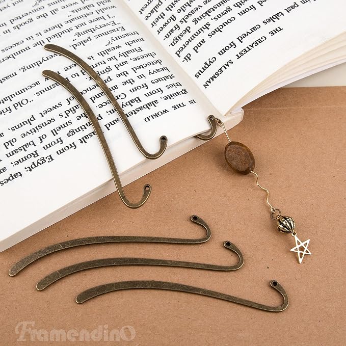 Framendino, 10 Pack Metal Bookmarks Craft Alloy Charms Vintage Bookmark Pendant Charm Jewelry Making Supplies Bronze