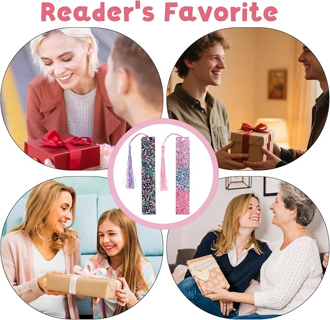 2Pcs Glitter Bookmarks for Girls Purple Pink Sparkly Bookmarks | Acrylic Bling Book Marks Resin Tassel Bookmark for Girls Women Book Lover Reading Presents