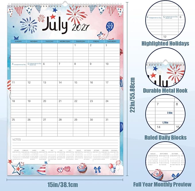 GuassLee Large Wall Calendar 2026-2027,19-Month Vertical Wall Calendar Runs from Jun. 2026 to Dec. 2027, 22"x15" Hanging Monthly Planner with Thick Paper Watercolor Design for Easy Organizing