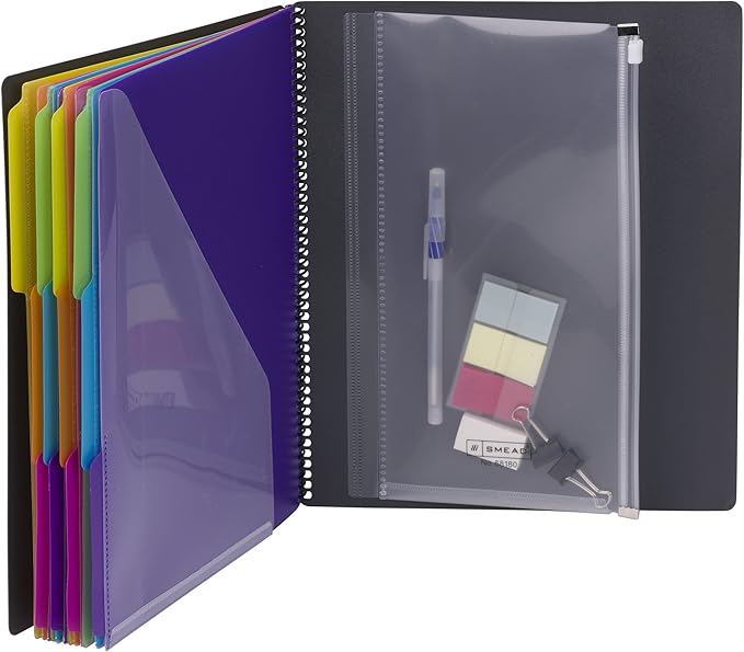 Smead 24 Pocket Poly Project Organizer, 1/3-Cut Tab, Letter Size, Gray with Bright Colors (89206), (Pack of 10)