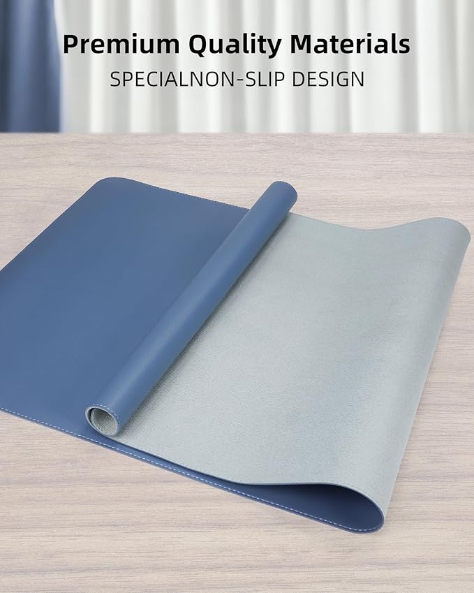 AFIING Desk Pad Protector 23.6" x 13.7" - Non-Slip Waterproof PU Leather Desk Mat for Mouse, Keyboard, Laptop, Office and Home Workspace (Blue Grey)