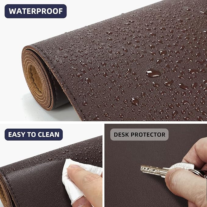 AFIING Cork Desk Mat 31.5" x 17", Coffee,Desk pad Protector | Dual-Sided Cork & PU Leather, Large Mouse Pad, Non-Slip & Waterproof