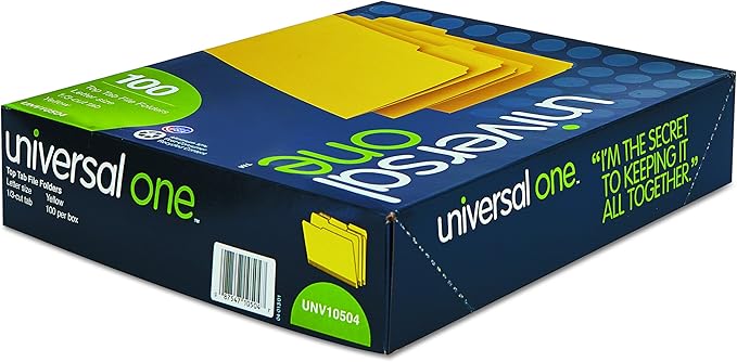 Universal 10504 File Folders, 1/3 Cut One-Ply Top Tab, Letter, Yellow/Light Yellow (Box of 100)