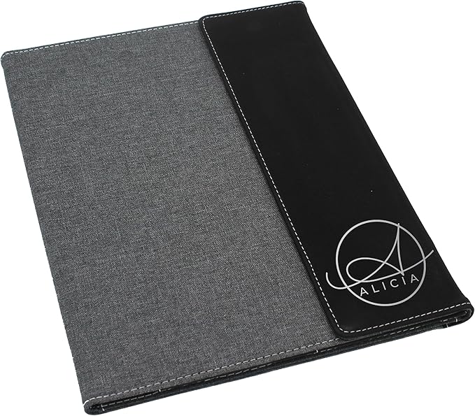 My Personal Memories Customized Portfolio with Custom Monogrammed Flap - Engraved Teacher, Student, Business, Man, Woman, Gift (Black Flap)