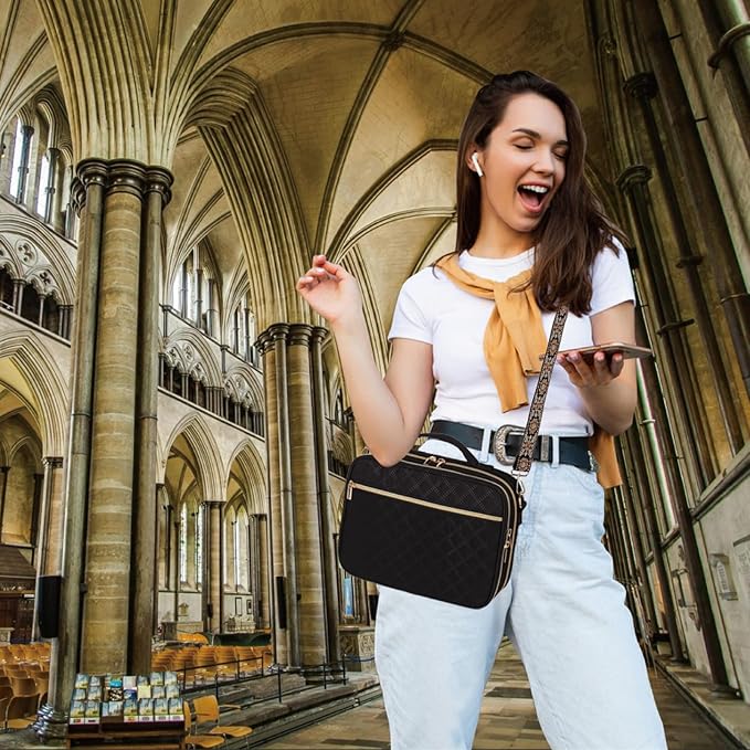 2 Compartment Bible Cover for Women,Large Bible Case with Handles Shoulder Strap,Carrying Bible Bag Scripture Case Church Bag Bible Protective with Pocket