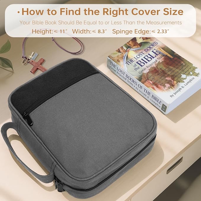 Bible Cover for Men Bible Book Cover Canvas Carrying Case Book Protector Case Large Bible Cover with Durable Handle Bible Study Supplies Accessories Christian Gifts (Black+Grey, Large)