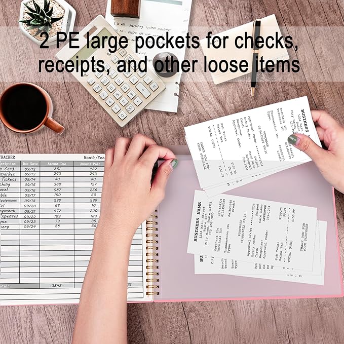 HAUTOCO Bill Tracker Notebook Monthly Bill Payment Tracker for Personal Budgeting Home Financial with 2 Storage Pocket, Payments Checklist Organizer Bill Planner 10.1 x 7.8'', Pink