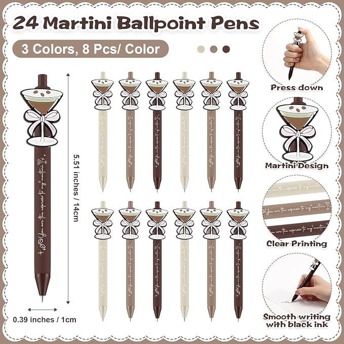 Sinload 24 Sets Espresso Martini Gifts Bulk Martini Pens with Cocktail Greeting Cards a Tini Bit Older Birthday Gifts for Women 21st 25th 30th Birthday Wedding Graduation Summer Party Supplies