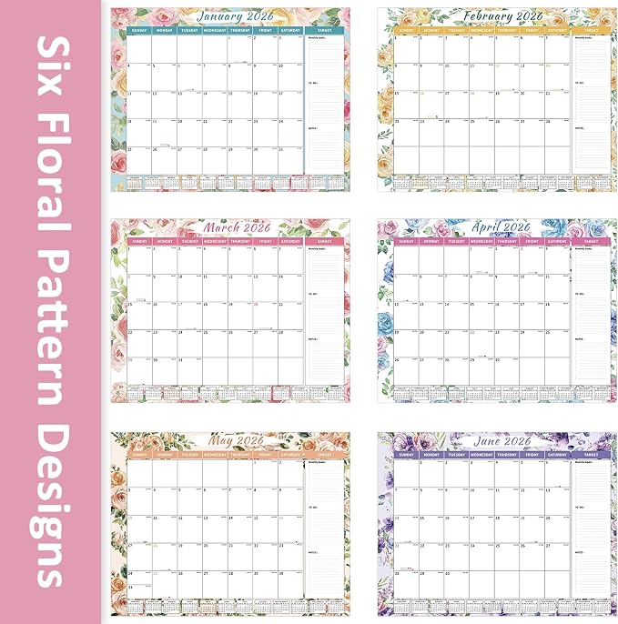 Ospelelf 2026 Desk Calendar Large 22'' x 17'', Monthly Desktop Calendar with Plastic Cover, 18 Month Calendar for Office, Family, Use Jan 2026 - June 2027, Floral