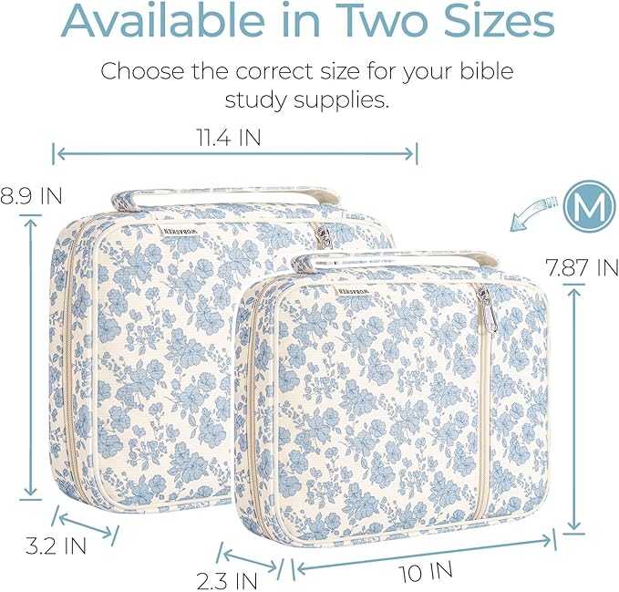 WOBAGMEN Bible Cover Case for Women,Cordoury Bible Cover with Handle,Blue Floral Bible Book Cover,Carrying Case Bible Protective Christian Gift(Cute Blue Floral, M)