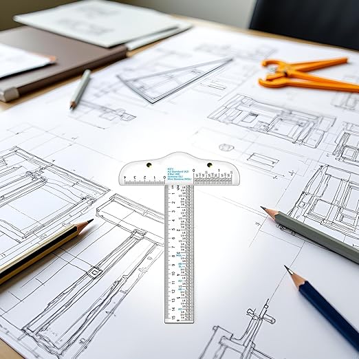 Clear Acrylic T-Square Ruler, Drafting T Square, Drafting Tools, T Ruler Transparent Crafting and Drafting Graduated Inch Metric Measuring Scale Rule Drafting Tools and Kits