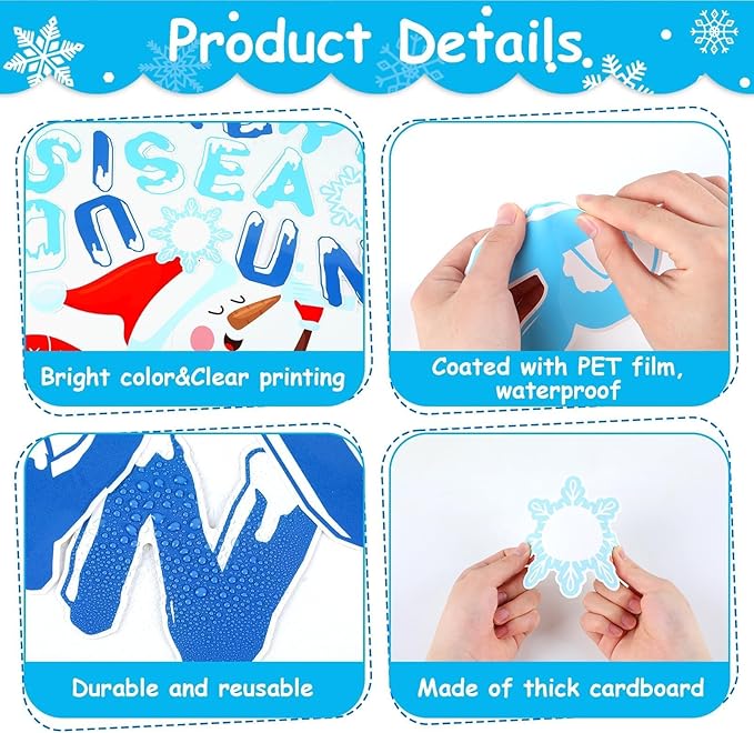 Winter Bulletin Board Decorations Snowflake Snowman Cutouts DIY Photo Craft We Are As Unique As Snowflakes Classroom Decor for Xmas Winter Season Christmas Holiday Home School Wall Door Party Supplies