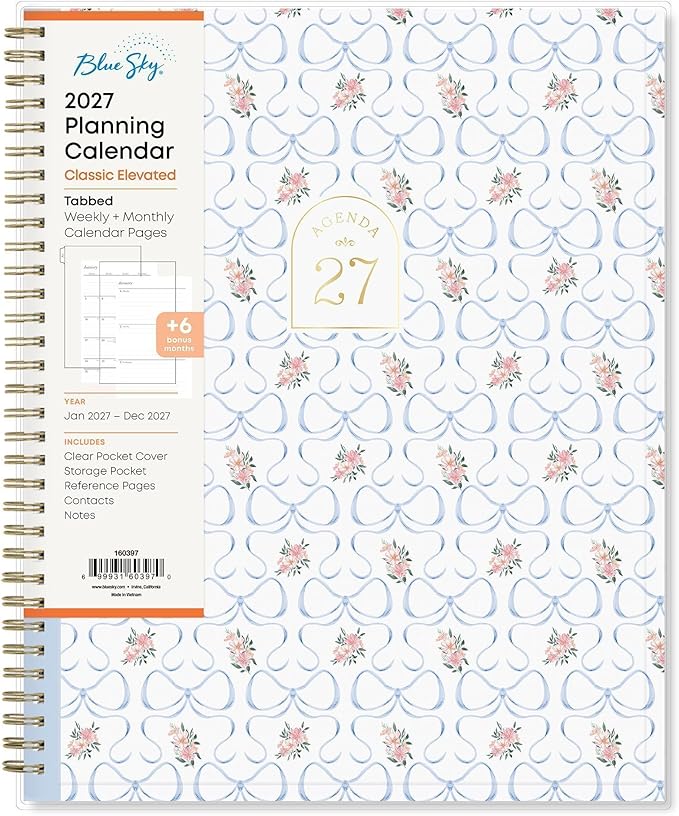 Blue Sky 2027 Weekly and Monthly Planner Calendar, January 2027 - December 2027, 8.5" x 11", Clear Pocket Cover, Laminated Tabs, Durable Twin Wire Binding, Storage Pocket, Elenora