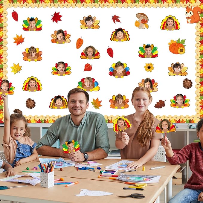gisgfim 80Pcs Fall Decorations Bulletin Board Thanksgiving Turkey Paper Cut-Outs Classroom Decor for Boy Girl DIY Craft Photo Wall Autumn Turkey Kindergarten Preschool Party Favor Supply