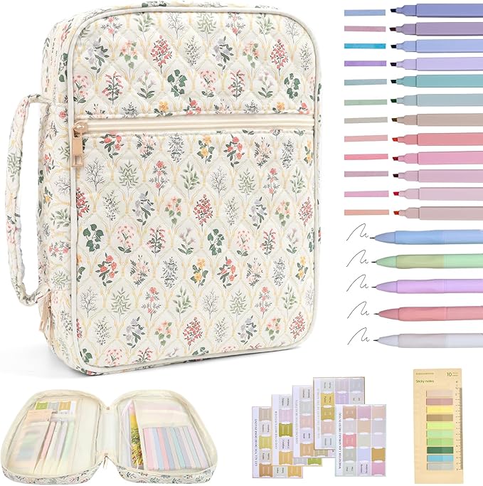 Bible Cover Case for Women Large Bible Cover with Durable Handle Quilted Bible Carrying Case for Girls Bible Study Supplies Accessories (Wildflower Meadow, Wildflower Meadow)