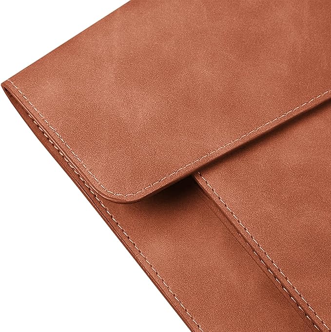 PU Leather A4 File Folder Document Holder with 2 Compartments Envelope Folder Case with Snap Closure for Receipt Contract (Brown)