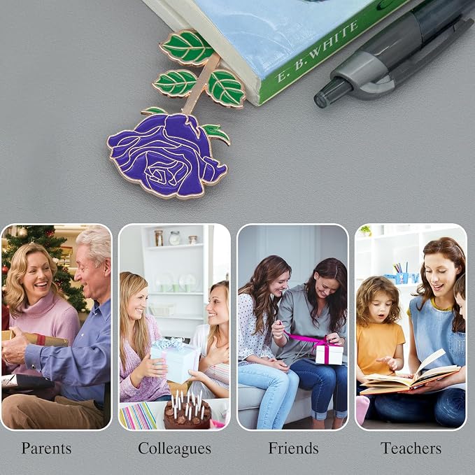 Metal Purple Rose Bookmark, Bookmarks for Women, Cute Bookmarks Gift for Book Lovers, Gift for Mother's Day, Girlfriend and Friend Graduation, Teacher's Day, Thanksgiving