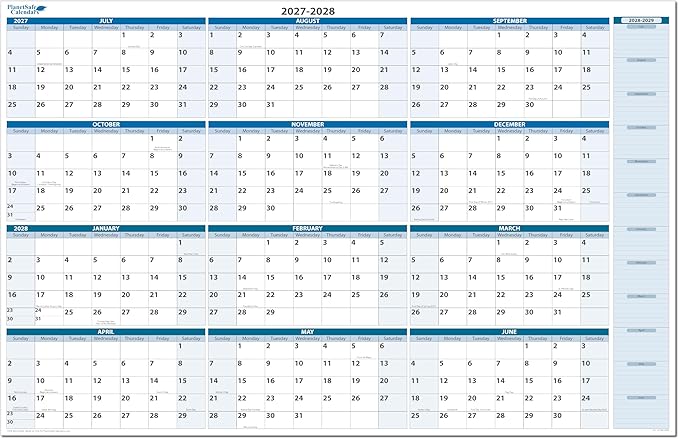 2027-2028 Fiscal Horizontal Premium Dry-Erasable Wall Calendar July to June 32" x 48" Marker and Eraser included
