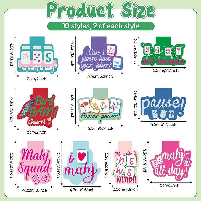 20Pcs Funny Mahjong Magnetic Bookmarks for Reading, Cute Reader Gift Book Marker for Mahjong Lover Funny Aesthetic Bookmark Page Marker Clip Gift for Graduation Back to School Book Lover Birthday