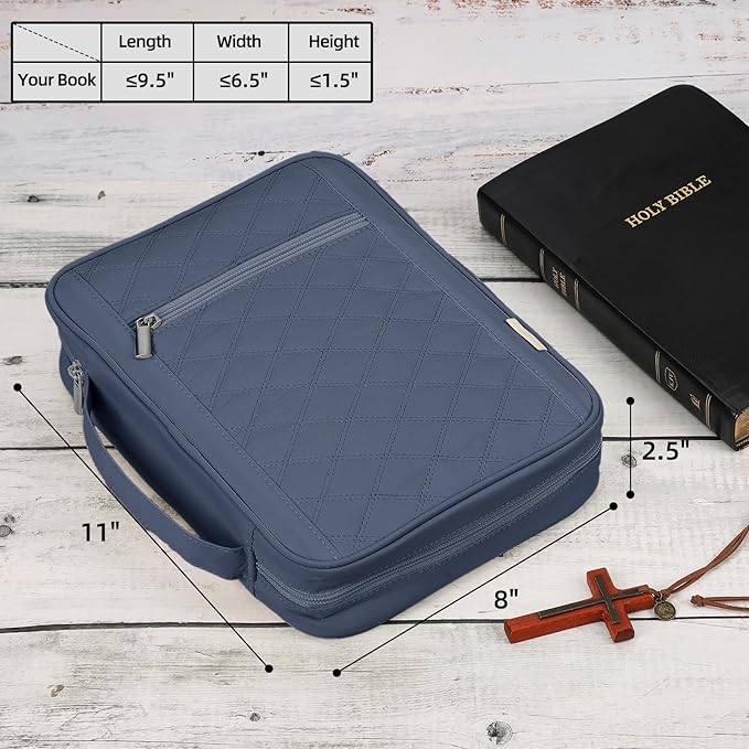 FINDCOZY Bible Cover for Women, Durable Carrying Book Case Church Bag for Biblical Accessories with Handle and Zippered Pocket, for Scriptures, Blue
