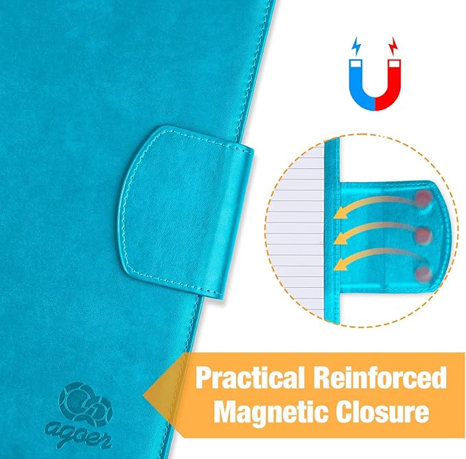 Leather Portfolio Folder Binder,A4 Padfolio Clipboard Folder with Magnetic Closure Cover with Letter Sized Papers,Sticky Tabs,Pen for Business School Office Conference Notepad Clip Boards(Turquoise)