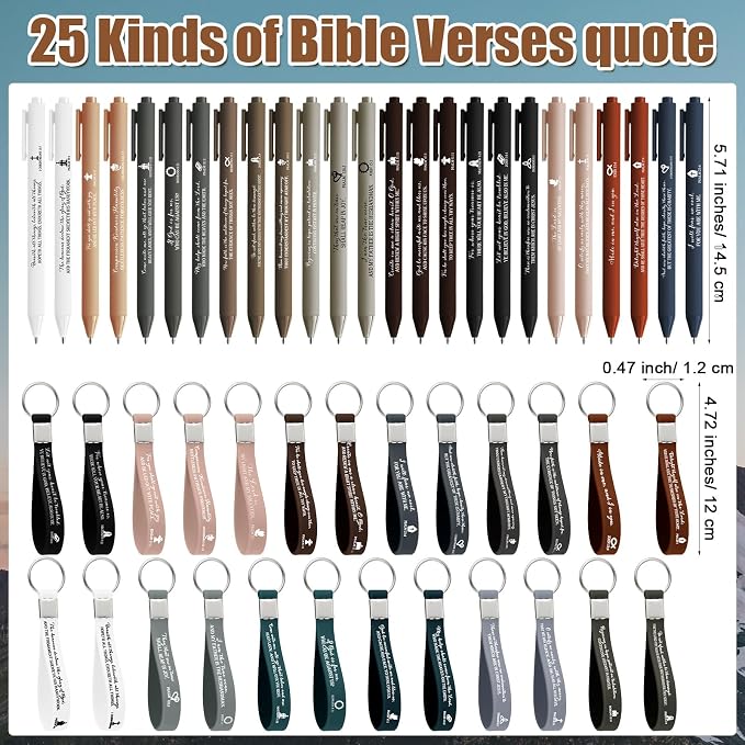 75 Pcs/25 Set Fathers Day Christian Gifts Bulk Bible Verse Pens, Scripture Keychains & Bookmarks, Graduation 2026, Appreciation, Church Party Favors Gifts for Men Women, Pastor, Teacher (English)