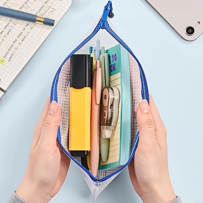 JARLINK 24 Pack A6 (9.3 × 4.0 in) Mesh Zipper Pouch Bags, Waterproof Pencil Pouch for School Supplies Storage, Small Zipper Pouches for Cash, Cosmetics, Travel Organization, 8 Colors