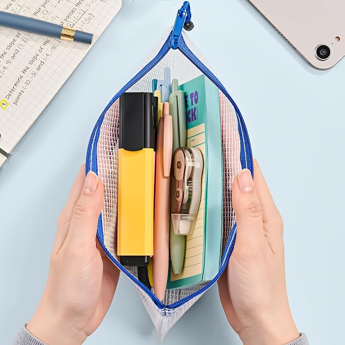 JARLINK 24 Pack A6 (9.3 × 4.0 in) Mesh Zipper Pouch Bags, Waterproof Pencil Pouch for School Supplies Storage, Small Zipper Pouches for Cash, Cosmetics, Travel Organization, 8 Colors