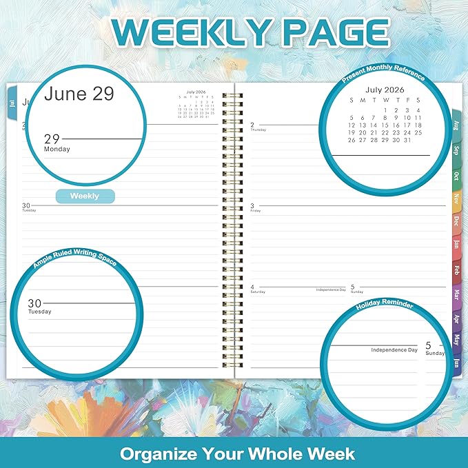 Planner 2026-2027 - Academic Planner 2026-2027, July 2026 - June 2027, 8.5" x 11", Calendar Planner with Colorful Monthly Tabs, Twin-wire Binding, Holidays, Back Pocket