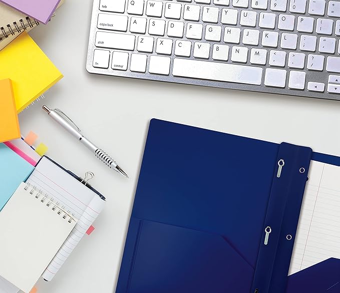 Better Office Products Navy Blue Folders with 3 Metal Prongs, Blue Plastic Folders with Pockets and Prongs, Heavyweight Letter Size Poly Folders, 24 Pack, Durable Plastic Pocket Folders with Prongs