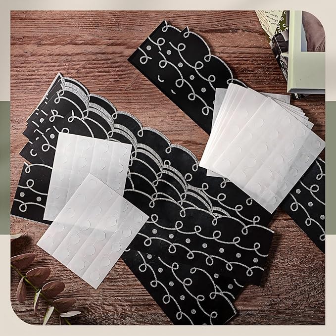 Leinuosen 50.5 ft Bulletin Board Border 44 Pcs Squiggles and Dots Die Cut Border Trims with 20 Sheet Glue Point Dots Bulletin Back to School Decoration for Classroom School Office(Black with White)