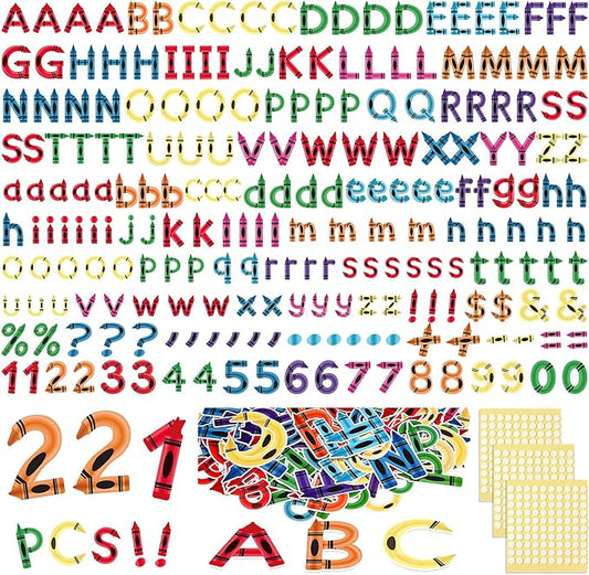 221 Pcs Crayon Bulletin Board Letters, Round Alphabet Number Punctuation Symbol Combo Letter Cutouts, Colorful Classroom Decoration for Summer School Chalkboard Whiteboard Poster Wall