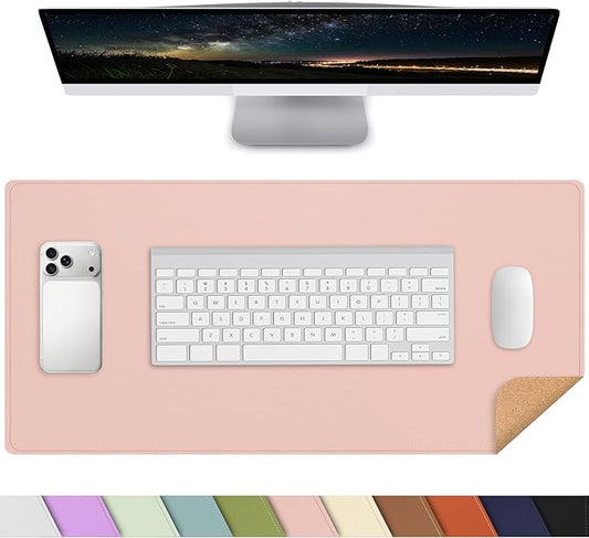 AFIING Cork Desk Mat, 31.5" x 17", Pink,Desk pad Protector | Dual-Sided Cork & PU Leather, Waterproof, Non-Slip, For Office & Gaming
