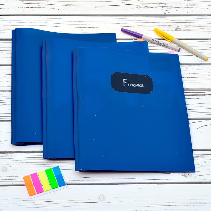 Youngever 6 Pack Heavy Duty Plastic Two Pocket Folders with 3 Prongs, Metal Prongs Fastener, Heavy Duty Plastic 2 Pocket Folder (Dark Blue)