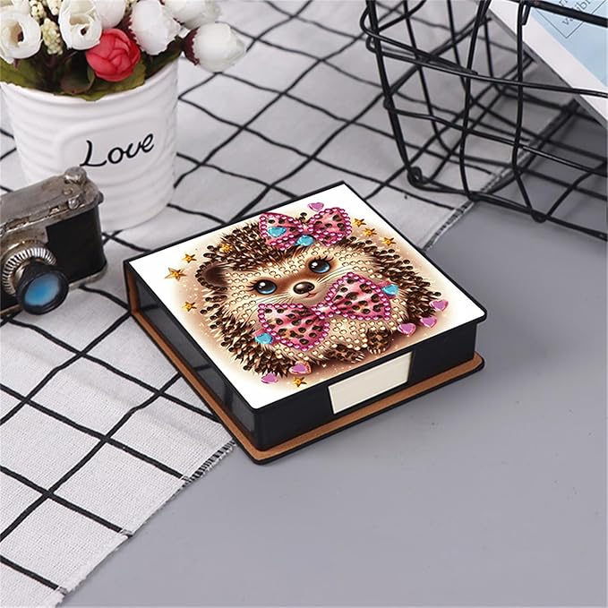 Hedgehog Diamonds Painting Kit Note Box,Animal Memo Paper Storage Box Diamond Art,Sticky Note Holder Diamond Art,Diamond Painting Memo Pad For Office Desk. (Hedgehog)