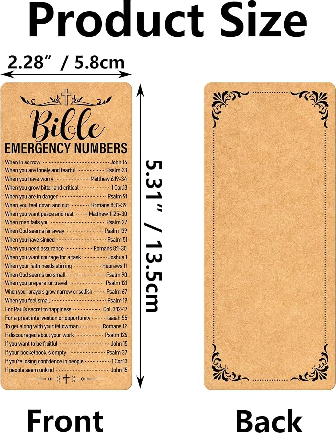 120 Pcs Kraft Paper Bible Emergency Numbers Bookmark Christian Verse Tags for Church Welcome Gifts Sunday School Prayer Reading Rewards 2.28 X 5.31inch
