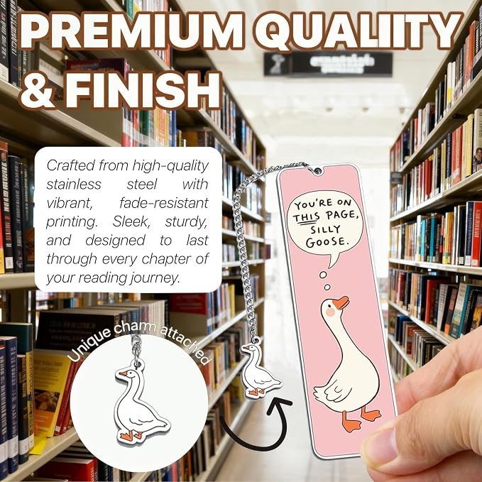 Pink Cute Bookmark for Women Silly Goose Gift Metal Bookmark for Students, Teachers, and Readers Funny Bookmarks Gift Page Markers Study Stationery, Office Supplies (Pink)