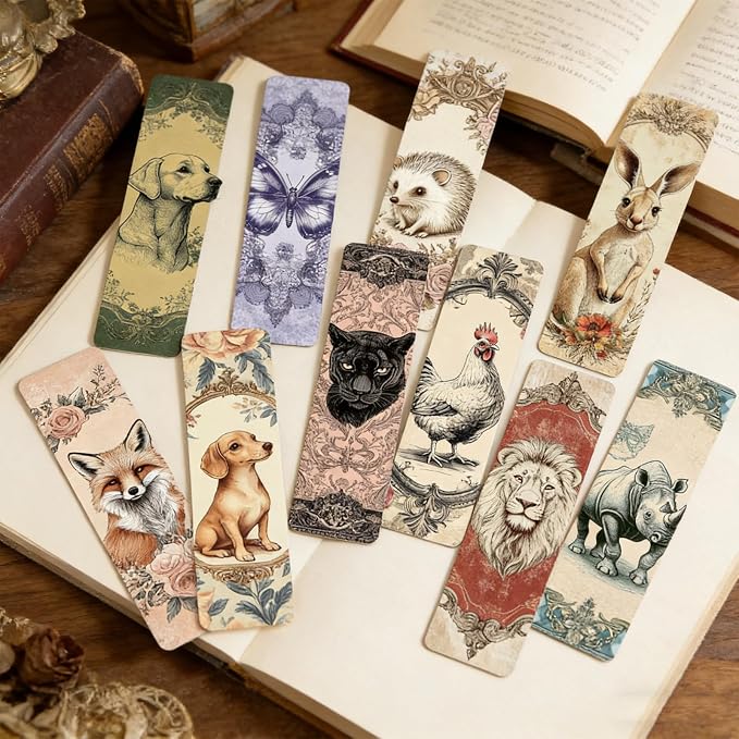 Wxiben Vintage Animal Bookmarks Gifts - 90 Pcs Cartoon Animals Paper Bookmarks Dog Retro Rabbit Book Markers Page Clip Gift for Women Men Teachers Office Book Lovers Bookish Reading Supplies
