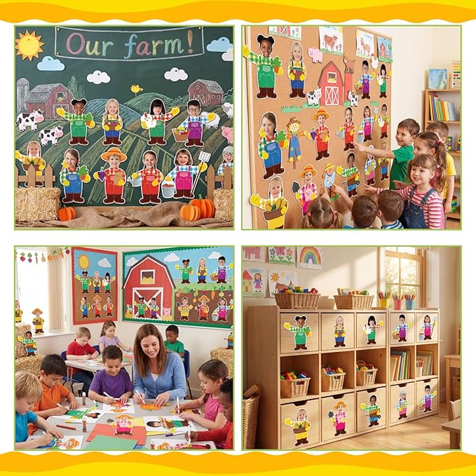 Gersoniel 72 Pcs Kids Farm Classroom Decor Farm Animal Bulletin Board Decoration Back to School DIY Paper Cutouts Farmhouse Cartoon Decoration for Boys Girls Party School Photo Crafts Decor Supplies