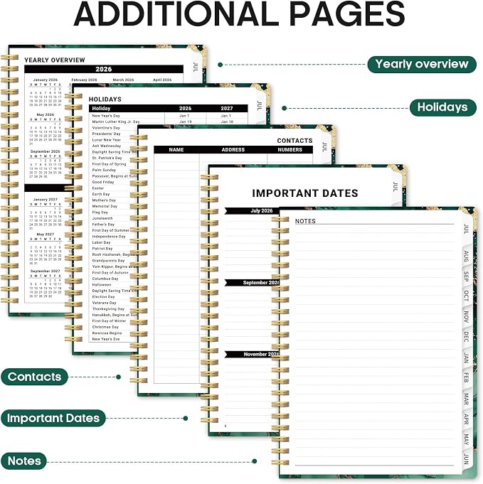 Planner 2026–2027, Academic Year Monthly & Weekly Calendar Book, Jul 2026–Jun 2027, Hardcover Organizer with Tabs, Student & Teacher Planner, 6.3" x 8.5", Emerald Drift
